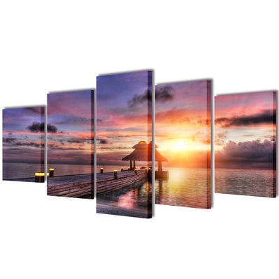 Dealsmate Canvas Wall Print Set Beach with Pavilion 200 x 100 cm