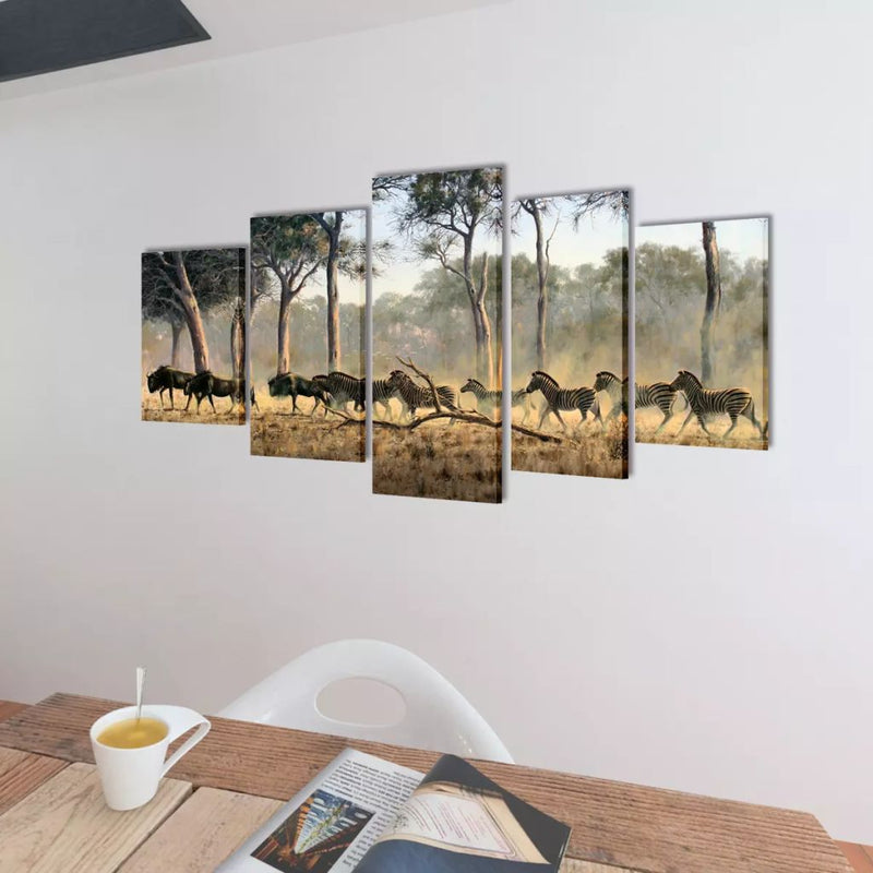 Dealsmate Canvas Wall Print Set Zebras 200 x 100 cm