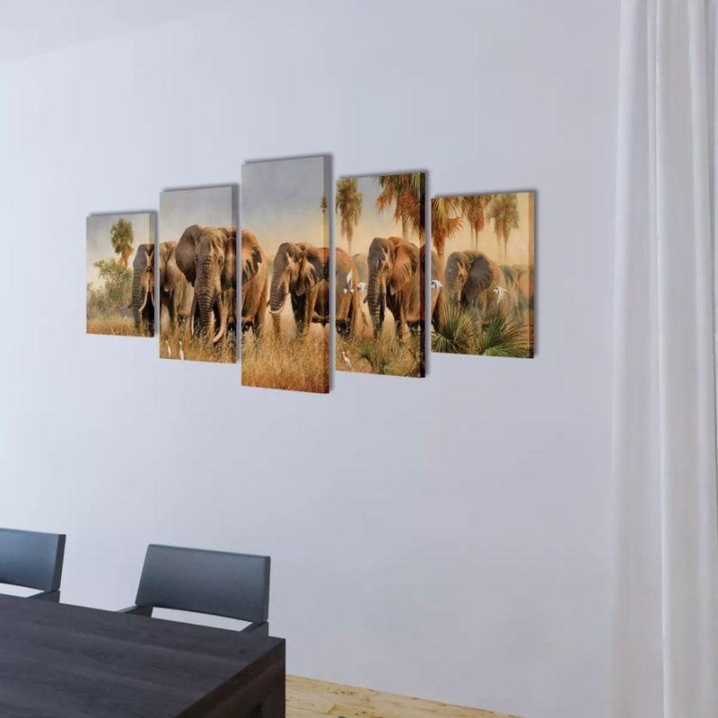 Dealsmate Canvas Wall Print Set Elephants 200 x 100 cm