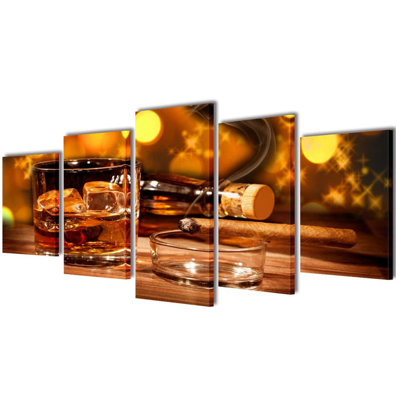 Dealsmate Canvas Wall Print Set Whiskey and Cigar 200 x 100 cm