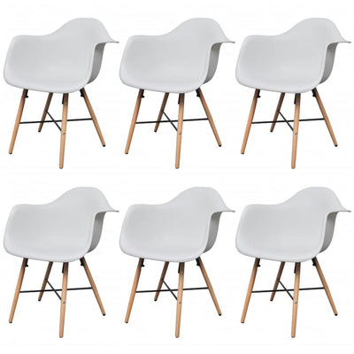 Dealsmate  Dining Chairs 6 pcs White Plastic and Beechword
