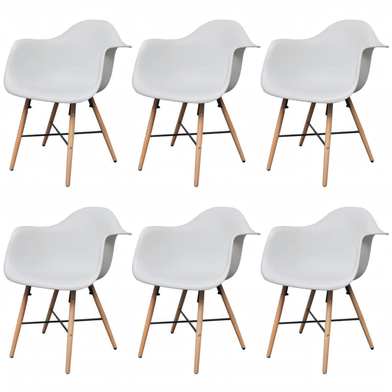 Dealsmate  Dining Chairs 6 pcs White Plastic and Beechword