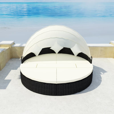 Dealsmate  Garden Bed with Canopy Black 186x226 cm Poly Rattan