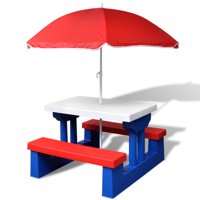 Dealsmate  Kids' Picnic Table with Benches and Parasol Multicolour