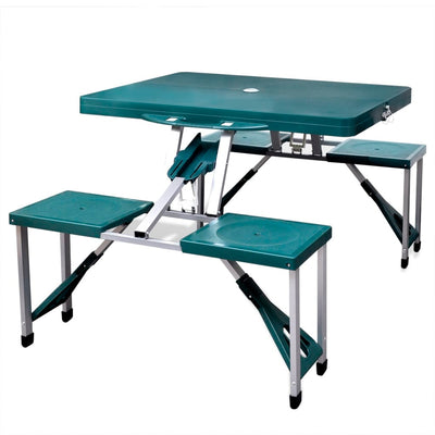 Dealsmate Foldable Camping Table Set with 4 Stools Aluminium Extra Light Green
