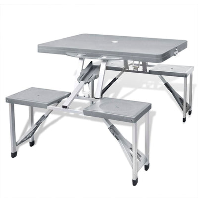 Dealsmate Foldable Camping Table Set with 4 Stools  Aluminium Extra Light Grey
