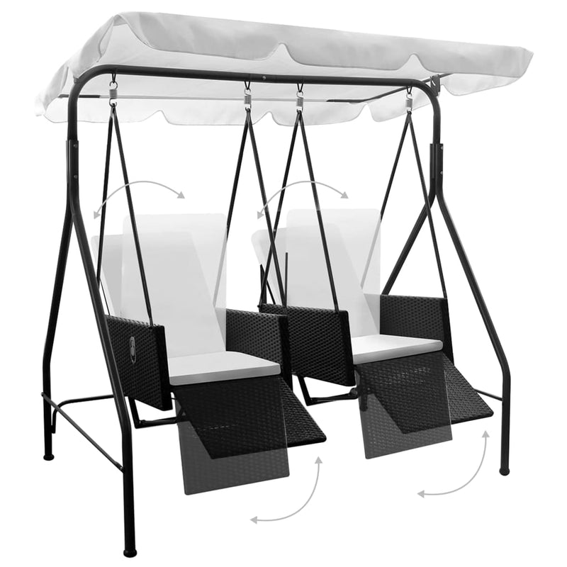 Dealsmate  Outdoor 2-Seater Swing Chair with Canopy Poly Rattan Black