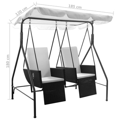 Dealsmate  Outdoor 2-Seater Swing Chair with Canopy Poly Rattan Black
