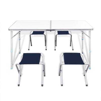 Dealsmate Foldable Camping Table Set with 4 Stools Height Adjustable 120x60cm
