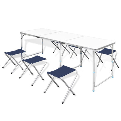 Dealsmate  Foldable Camping Table Set with 6 Stools Height Adjustable 180 x 60 cm
