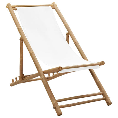 Dealsmate  Outdoor Deck Chair Bamboo and Canvas