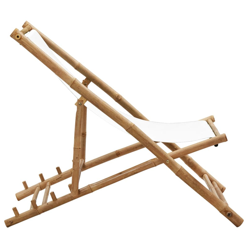 Dealsmate  Outdoor Deck Chair Bamboo and Canvas