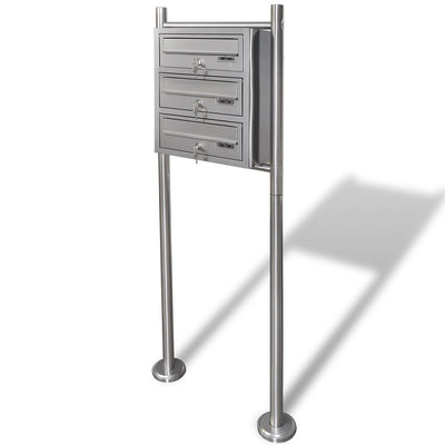 Dealsmate  Triple Mailbox on Stand Stainless Steel