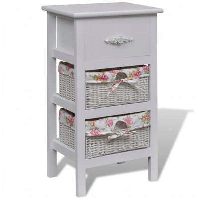 Dealsmate  Cabinet with 1 Drawer and 2 Baskets White Wood
