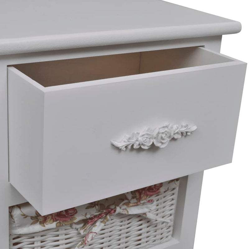 Dealsmate  Cabinet with 1 Drawer and 2 Baskets White Wood