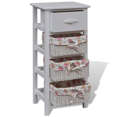 Dealsmate  Cabinet with 1 Drawer and 3 Baskets White Wood