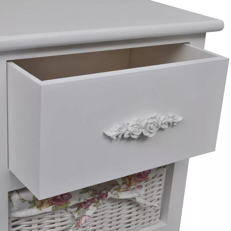 Dealsmate  Cabinet with 1 Drawer and 3 Baskets White Wood
