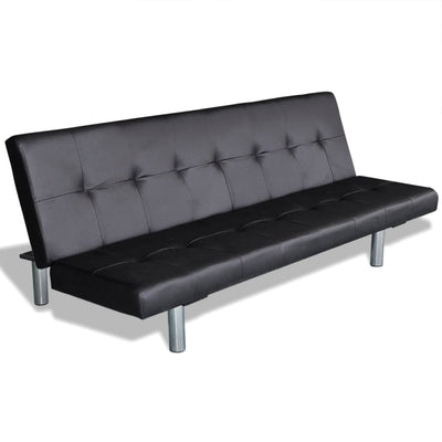 Dealsmate  Sofa Bed with Two Pillows Artificial Leather Adjustable Black