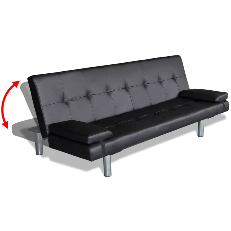 Dealsmate  Sofa Bed with Two Pillows Artificial Leather Adjustable Black