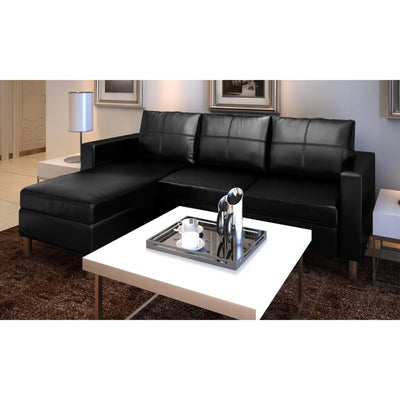 Dealsmate  Sectional Sofa 3-Seater Artificial Leather Black