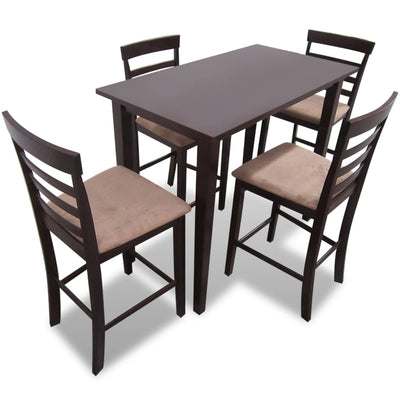 Dealsmate Brown Wooden Bar Table and 4 Bar Chairs Set