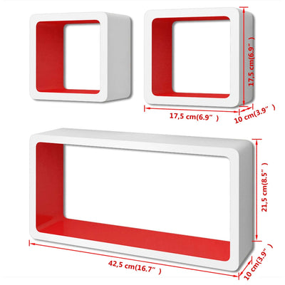 Dealsmate 3 White-red MDF Floating Wall Display Shelf Cubes Book/DVD Storage