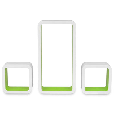 Dealsmate 3 White-green MDF Floating Wall Display Shelf Cubes Book/DVD Storage