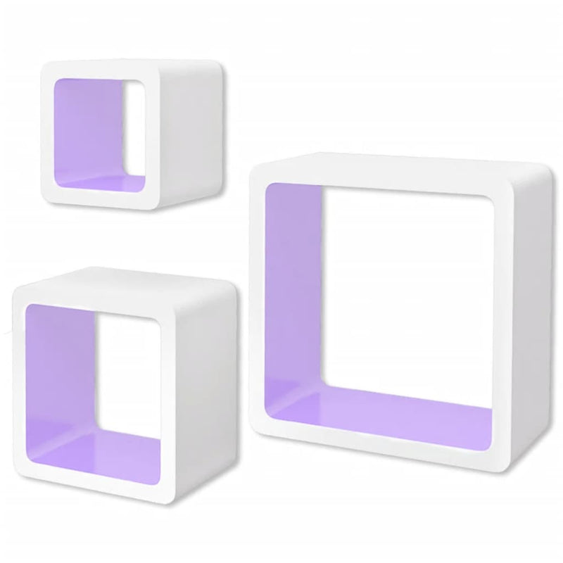 Dealsmate 3 White-purple MDF Floating Wall Display Shelf Cubes Book/DVD Storage