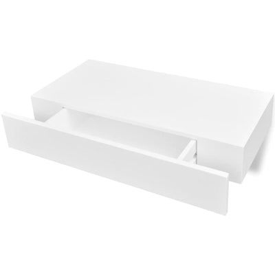 Dealsmate White MDF Floating Wall Display Shelf 1 Drawer Book/DVD Storage