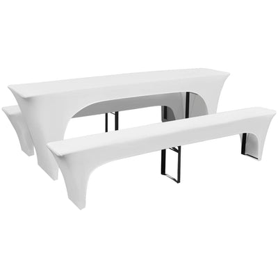 Dealsmate 3 Slipcovers for Beer Table and Benches Stretch White 220 x 50 x 80 cm