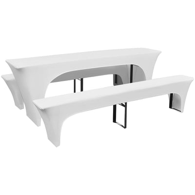 Dealsmate 3 Slipcovers for Beer Table and Benches Stretch White 220 x 70 x 80 cm