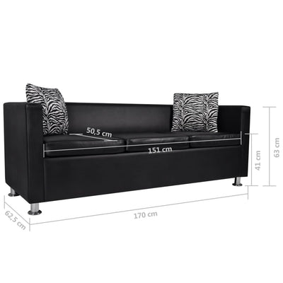 Dealsmate  Sofa 3-Seater Artificial Leather Black