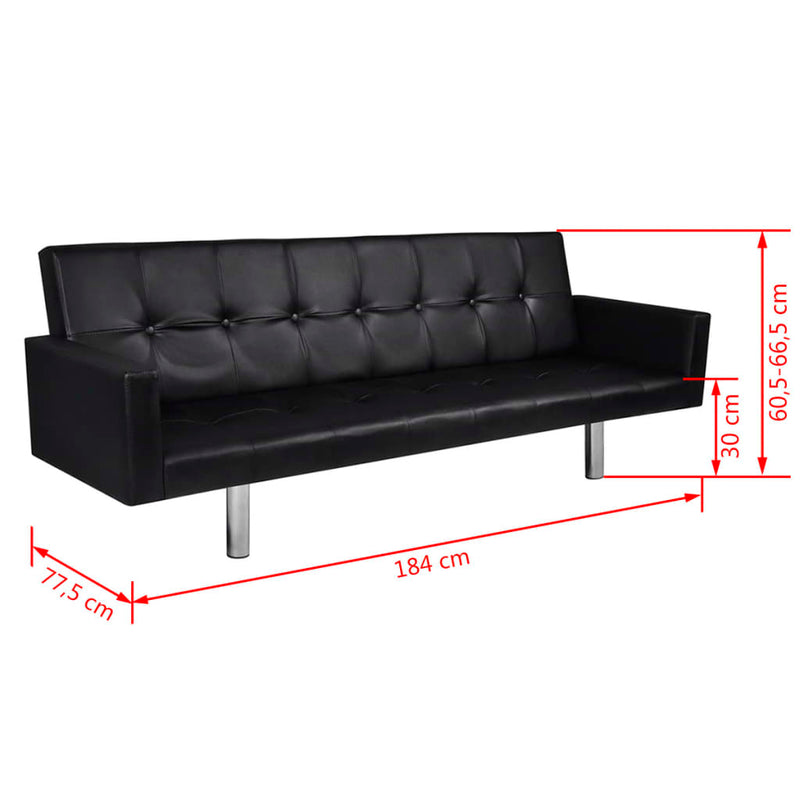 Dealsmate  Sofa Bed with Armrest Black Artificial Leather