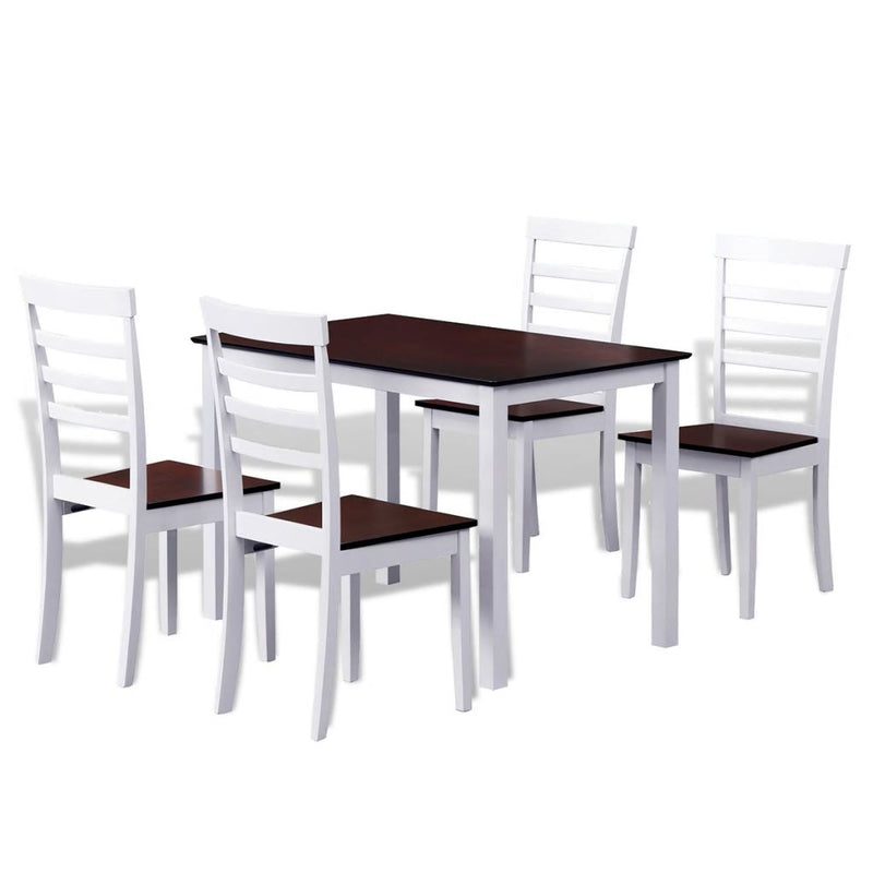 Dealsmate Brown White Solid Wood Dining Table Set with 4 Chairs