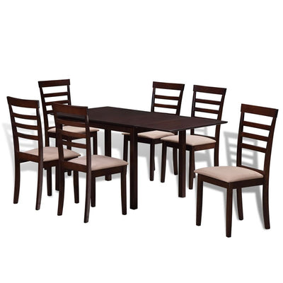 Dealsmate Brown Cream Solid Wood Extending Dining Table Set with 6 Chairs