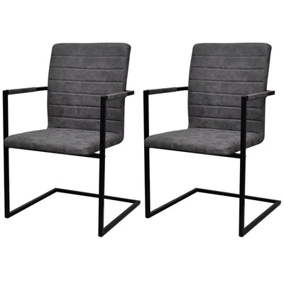 Dealsmate  Cantilever Dining Chairs 2 pcs Grey Faux Leather