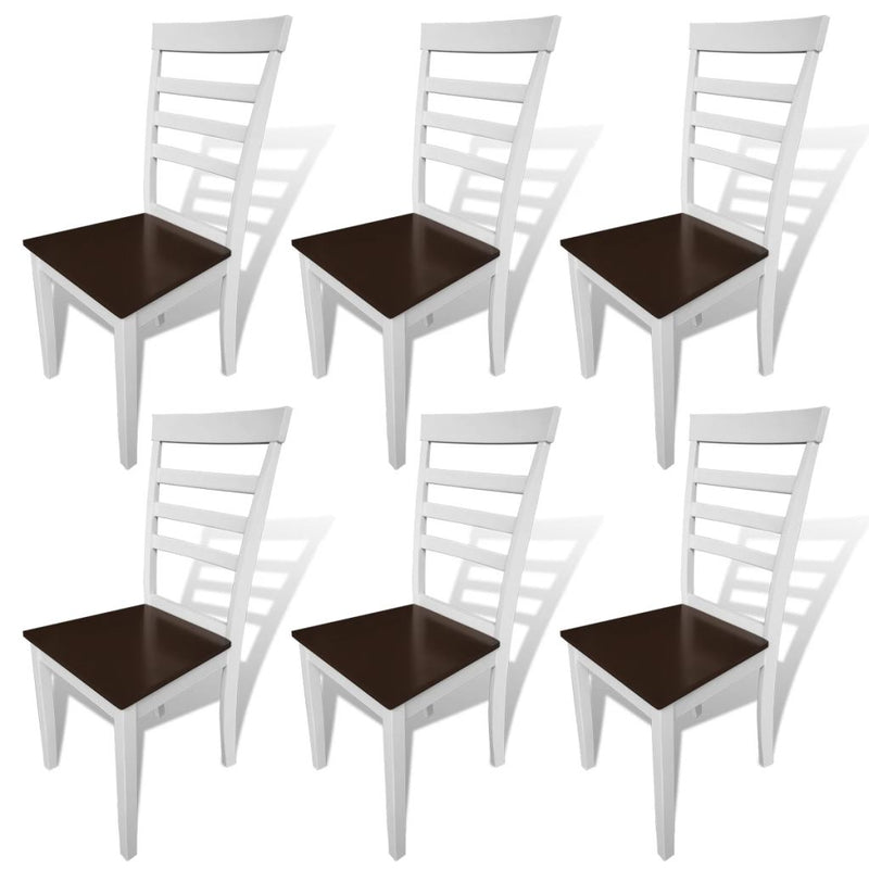 Dealsmate  Dining Chairs 6 pcs White and Brown Solid Wood and MDF