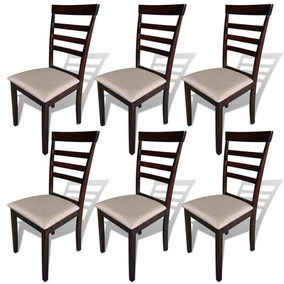 Dealsmate  Dining Chairs 6 pcs Brown and Cream Solid Wood and Fabric