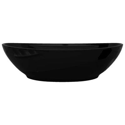 Dealsmate Ceramic Bathroom Sink Basin Faucet/Overflow Hole Black Oval