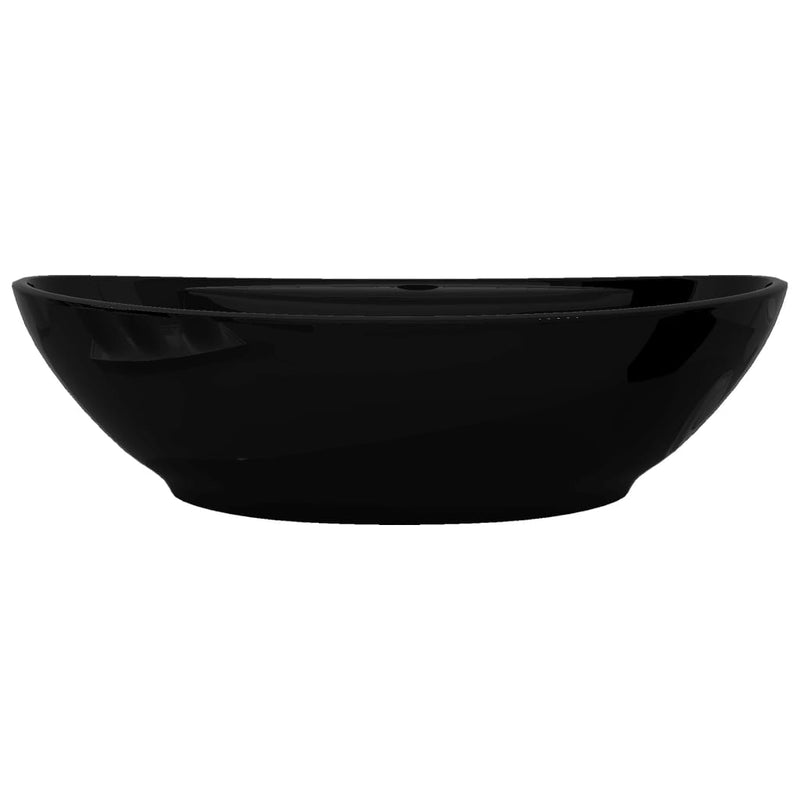 Dealsmate Ceramic Bathroom Sink Basin Faucet/Overflow Hole Black Oval