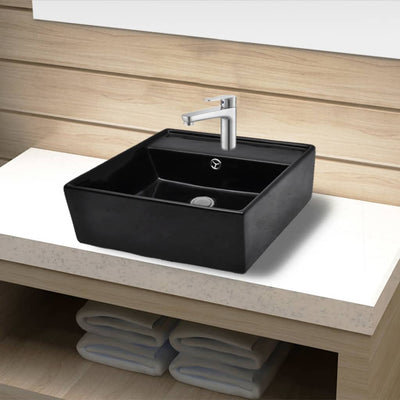 Dealsmate Ceramic Bathroom Sink Basin Faucet /Overflow Hole Black Square