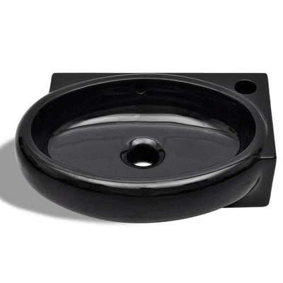 Dealsmate  Ceramic Bathroom Sink Basin Faucet/Overflow Hole Black Round
