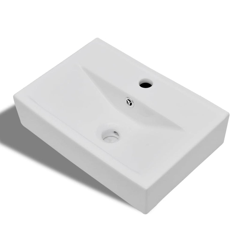 Dealsmate Ceramic Bathroom Sink Basin Faucet/Overflow Hole White Rectangular