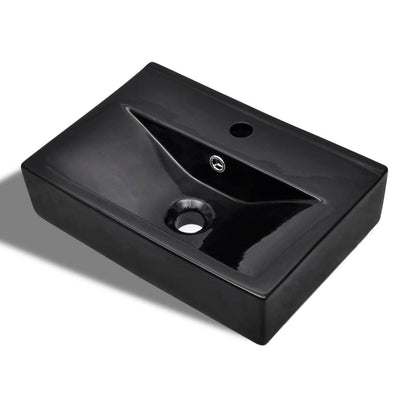 Dealsmate Ceramic Bathroom Sink Basin Faucet/Overflow Hole Black Rectangular