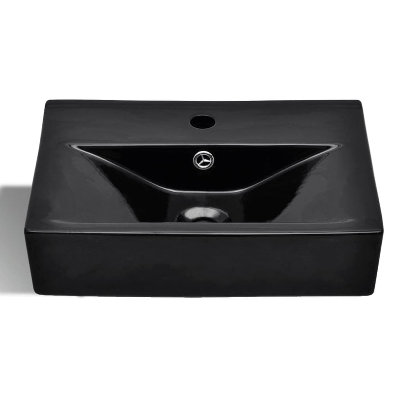 Dealsmate Ceramic Bathroom Sink Basin Faucet/Overflow Hole Black Rectangular