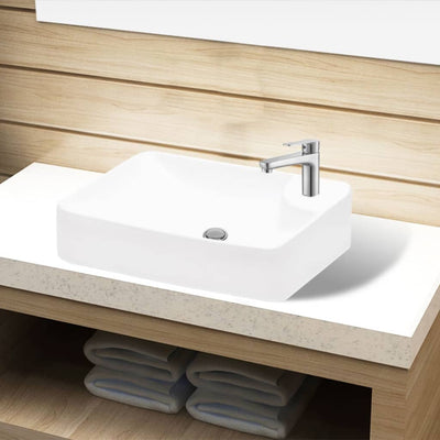Dealsmate  Ceramic Bathroom Sink Basin with Faucet Hole White