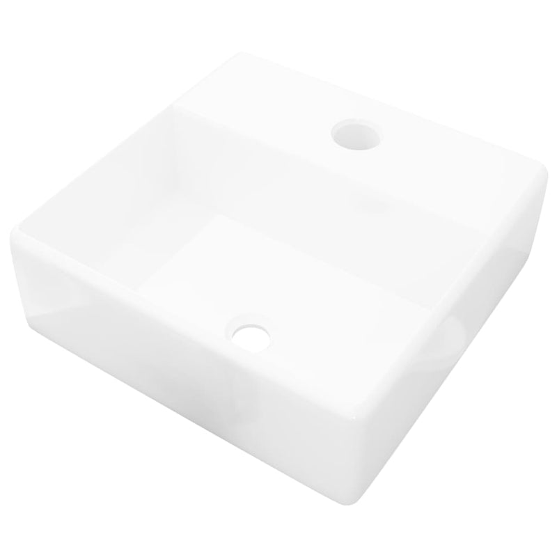 Dealsmate  Ceramic Bathroom Sink Basin with Faucet Hole White Square