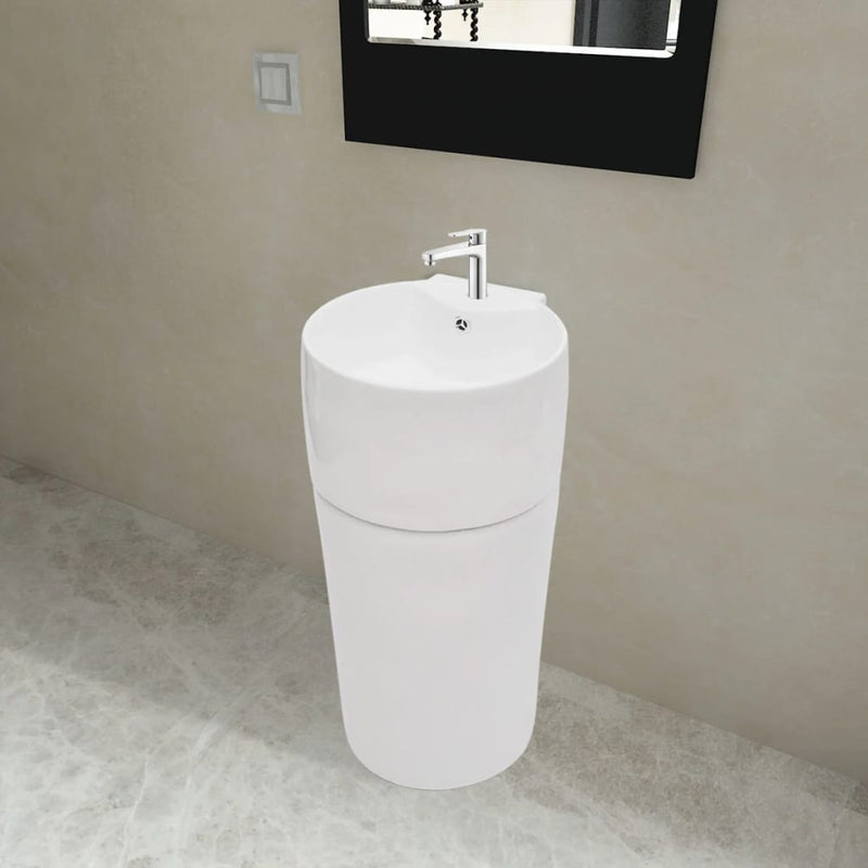 Dealsmate  Ceramic Stand Bathroom Sink Basin Faucet/Overflow Hole White