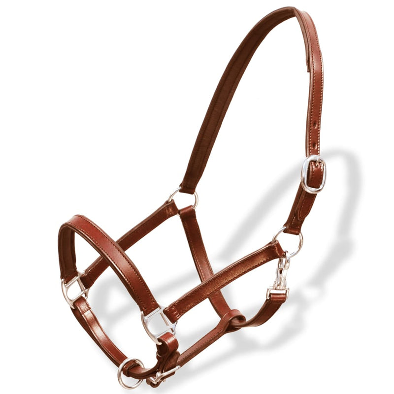Dealsmate  Real Leather Headcollar Stable Halter Adjustable Brown Pony