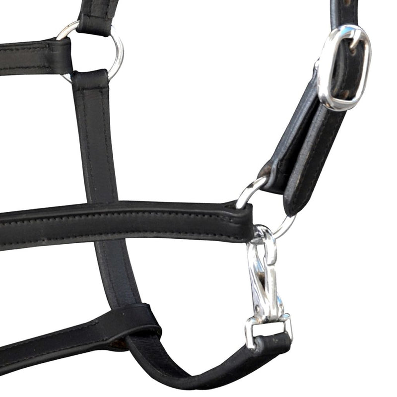 Dealsmate  Real Leather Headcollar Stable Halter Adjustable Black Pony